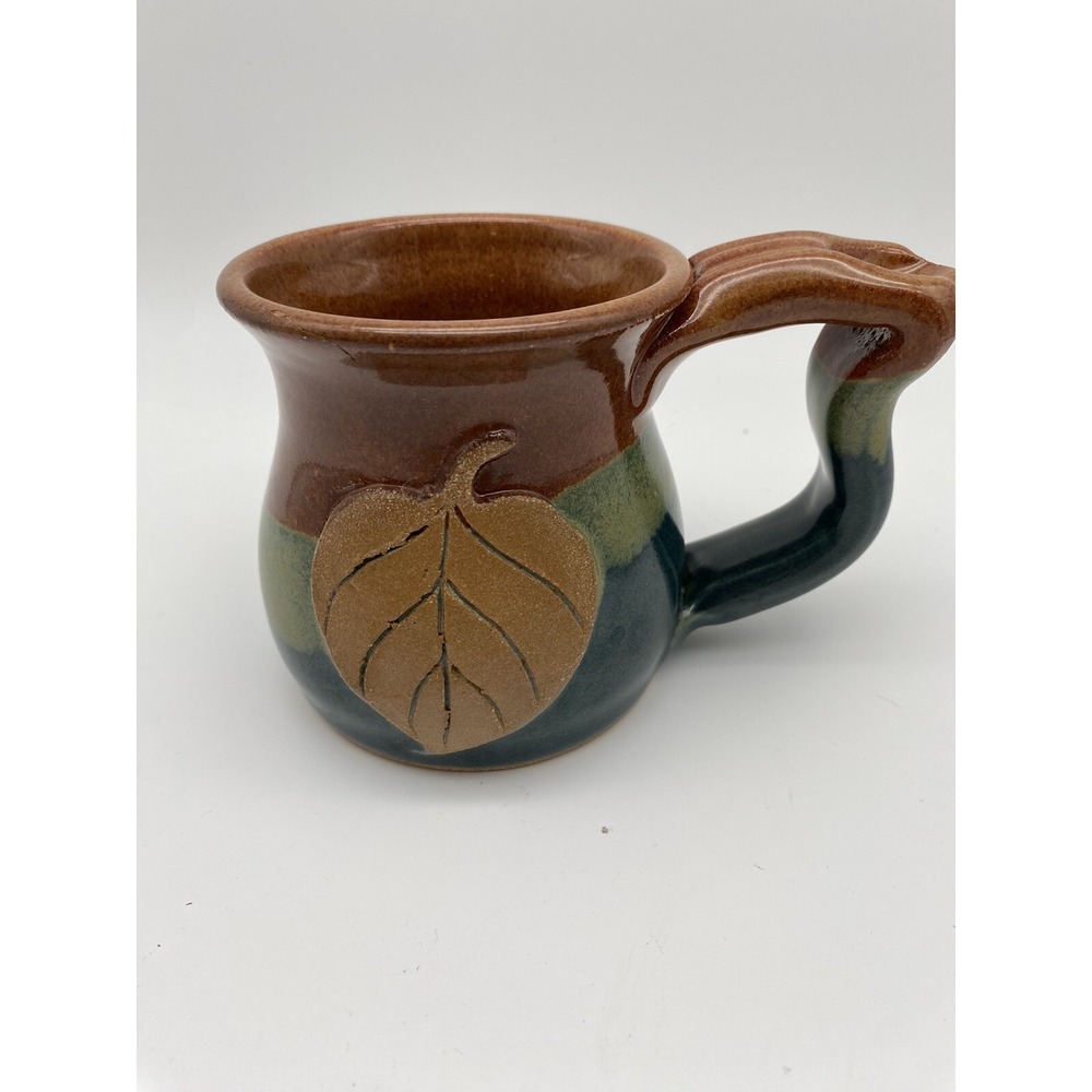 CLAYTON Pottery Coffee Cup Mug Leaf Pattern Thumb‎ Print Handle